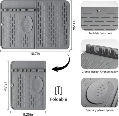 Silicone Dish Drying Mat for Kitchen Counter, Collapsible Dish Drainer Mat, Dish Drying Rack, Non-Slip, Easy to Clean (18.7x13.2 Inch)