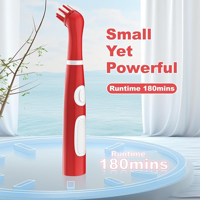 SOARING Rechargeable Electric Cleaning Brush with 4 in 1 Multiple Brush Heads,Indoor Household Cordless Motorized Brush for Bathroom Toilet Kitchen Tile Crevice (White & Red)