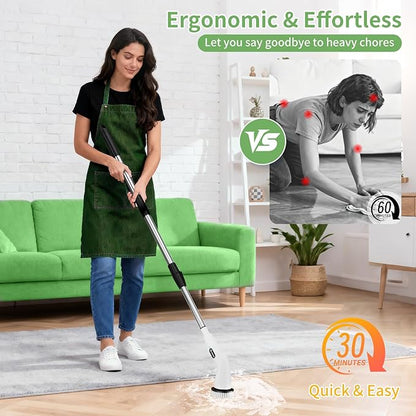 Electric Spin Scrubber - Household Cleaning Brush with 8 Heads, 51.2in Extendable Pole Bathroom Scrubber for Stubborn Grease on Grill, Stovetop & Bathtub, 90Min Runtime - Type B