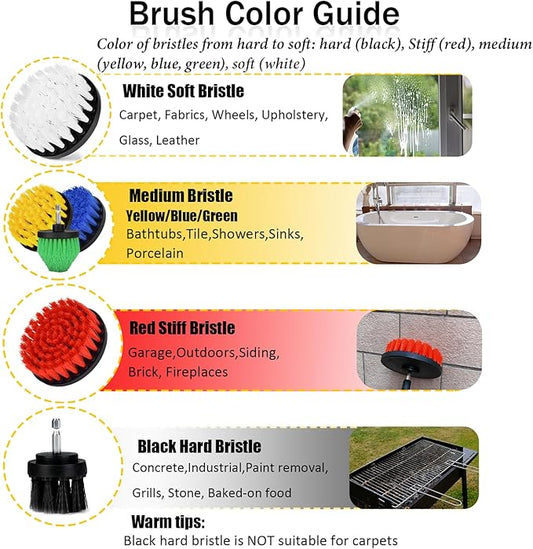 8 Pack Drill Brush Attachment Set,1/4in Power Scrubber Brush + Extend Long Attachment,Multi-Purpose Brush Drill Attachment, Power Cleaning Scrub Brush for Bathroom, Tub, Tile, Corner