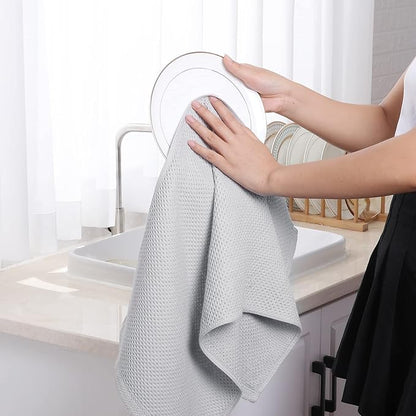 Homaxy 100% Cotton Waffle Weave Kitchen Dish Towels, Ultra Soft Absorbent Quick Drying Cleaning Towel, 13 x 28 Inches, 4-Pack, Light Gray