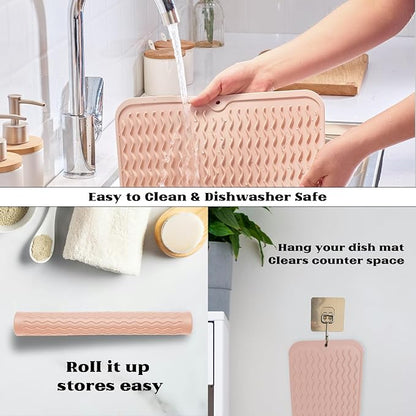 ZLR Silicone Dish Drying Mat 12" x 12" Square - Small Heat Resistant Trivet & Countertop Protector for Air Fryer, Coffee Maker - Waterproof Kitchen Drain Pad for Cups, Fruit (Peach Pink)