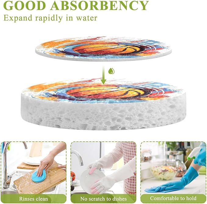 Basketball Kitchen Scrub Sponges, Pop-up Kitchen Cleaning Sponges Reusable Dish Washing Sponges for Bathroom Household Cleaning 3 Pack - Non Scratch Scrubber