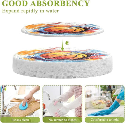 Basketball Kitchen Scrub Sponges, Pop-up Kitchen Cleaning Sponges Reusable Dish Washing Sponges for Bathroom Household Cleaning 3 Pack - Non Scratch Scrubber