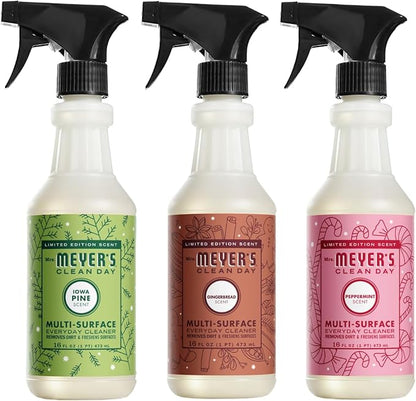 Mrs. MEYER'S CLEAN DAY Multi-Surface Cleaner 3 Pack Variety, 16 OZ Each, 1 CT (Iowa Pine + Peppermint + Gingerbread)