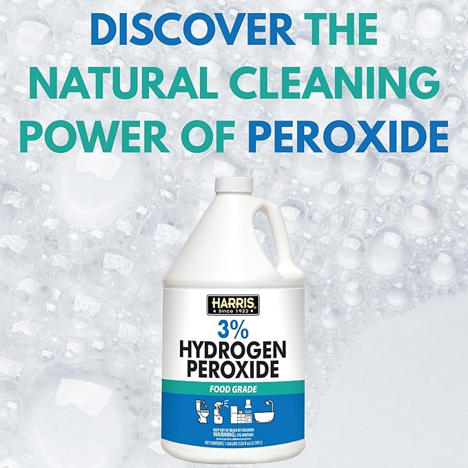 HARRIS 3% Food Grade Hydrogen Peroxide, 128oz, for Kitchen, Bath, Laundry, & Home Cleaning w/Easy Fill Funnel Included