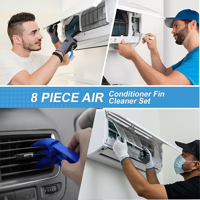 Aufind 7 PCS Different Air Conditioner Fin Cleaner kit, Brush Condenser Ac Coil Cleaner Air Refrigerator Fin Cleaner Evaporator Radiator Repair Clean Tool (Yellow)
