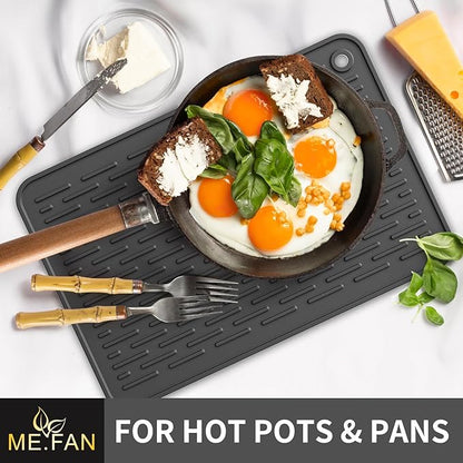 ME.FAN Silicone Dish Drying Mat for Kitchen Counter, Dish Drying Pad for Sink, Refrigerator or Drawer, Countertop Protection Pad XL - 23''×17'' - Black