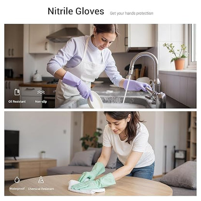 ThxToms 4 Pairs Nitrile Cleaning Gloves, Latex free Reusable Dishwashing Gloves for Women, Kitchen and Bathroom Cleaning, Non-Slip &Flexible, 10 Mil, Colorful,L
