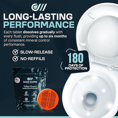 Toilet Guard Hard Water & Limescale Drop-In Toilet Tank Tablet | Polyphosphate Formula | Helps Reduce Rings, Stains & Mineral Buildup | Bleach-Free 180-Day Tablet