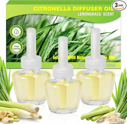 Plug In Air Freshener Refills for Home, Citronella Scent 3 Count, Wall Plug In Refills 1.98 Fl Oz, Compatible with Air Wick & Glade, Not for Glade Plus, Scented Refill for Indoor, Backyard, Camping