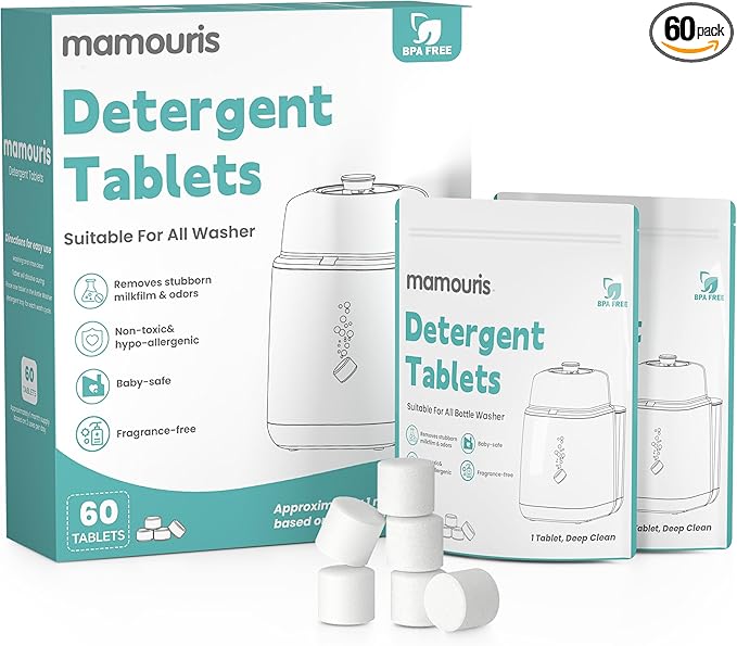 60PCS Official Detergent Cleaning Tablets: for Baby Brezza Grownsy Papablic Momfann Bottle Washer - Baby Bottle Washer Tablets for All Brands Bottles Washers Machines