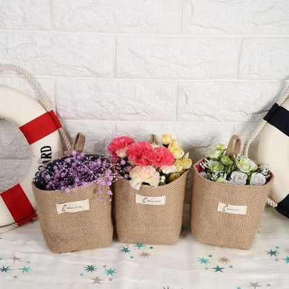 Small Hanging Basket Cotton Linen Laundry Hamper Bag, Cotton Linen Hamper Hanging Clothes Bag for Home Gadget Storage Organizer Foldable Basket Bin(Blue Stripe)