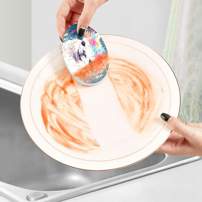 Llama Kitchen Scrub Sponges, Pop-up Kitchen Cleaning Sponges Reusable Dish Washing Sponges for Bathroom Household Cleaning 3 Pack - Non Scratch Scrubber
