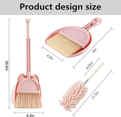Kalolary 5 Pcs Mini Broom and Dustpan Set, Mini Broom with Dustpan for Home, Little Broom Dustpan Set with Extendable Duster for Cleaning for Office Home Table Desk Key Board