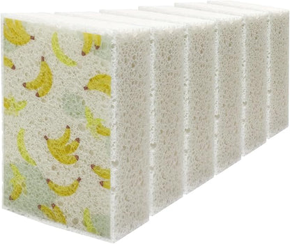 Scratch Scrub Sponge, 6 Kitchen Sponges for Cleaning Around the Home, Bathroom & More, Large Size Scratch-Free Dish Scrubber, Best for Nonstick Pots and Pans (4" x 6" x 1",Banana