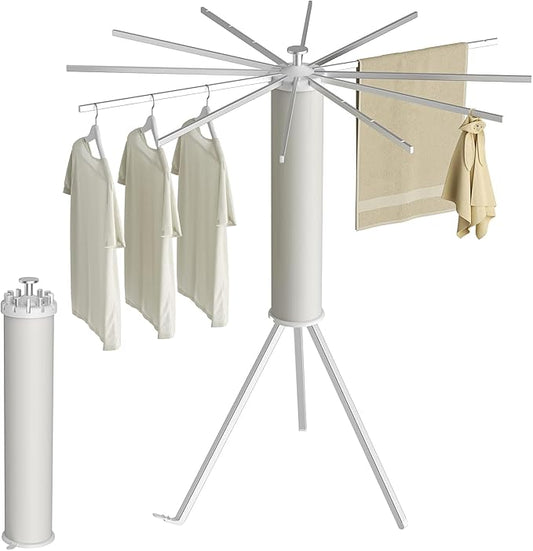 SUNOUTLY Tripod Clothes Drying Rack, Garment Rack Portable and Foldable Space Saving Laundry Drying Rack - Dryer Rack Clothing Floor Folding Balcony Bedroom Household (Silver(Aluminum), 12 rods)