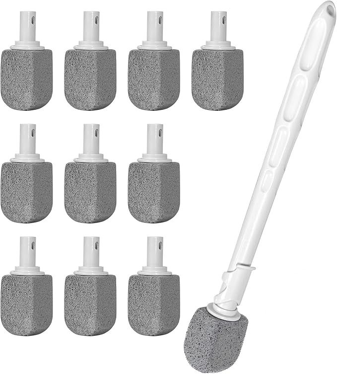 Upgrade Pumice Stone Toilet Bowl Cleaner,Bathroom Cleaner Brush Toilet Wand Refills with 30CM Long Handle for Remove Hard Water Stains with 1 Wand+ Pumice Stones (10 Pack)