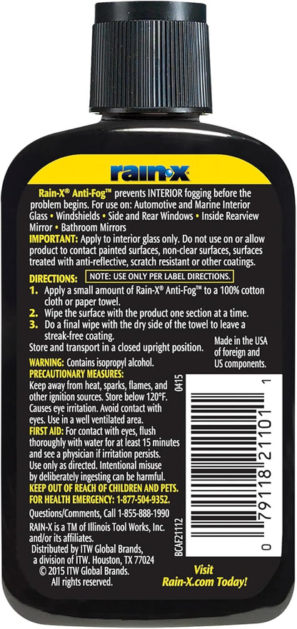 Rain-X AF21106D Glass & Mirrors Anti-Fog Treatment, Prevents Fogging & Steaming on Windshield and Visors, Improves Visibility, Great for Auto & Home