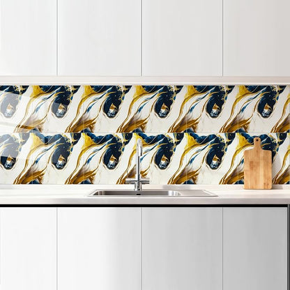 Peel and Stick Wall Panels, Self-Adhesive Waterproof Tile Look Wallpaper, Blue and Gold Marble Design, 2.4mm Thick, 30 Sheets