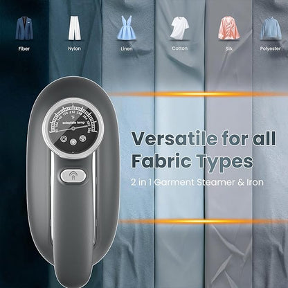 Killrose Steamer for Clothes, 2 in 1 Clothes Steamer Handheld, 1200W Steam Iron, 3 Level Thermometer Display Dashboard Travel Iron, 180° Rotatable Portable Handheld, Heat Up, Water Tank, 120V