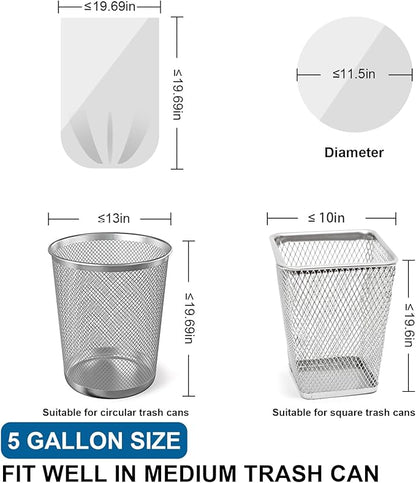 5 Gallon Trash Bags Drawstring 1.1 Mil - 120 Count 18 Liter Small Garbage Bags for Bathroom, Strong Unscented White Plastic Wastebasket Bin Liners for Kitchen Office Toilet and Bedroom