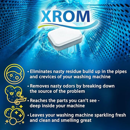 XROM Plant Based, Washer Cleaner And Descaler, Removes Odors, Limescale & Detergent Build-Up, Removes Hard Water Stains, For Front and Top Load, 6 Per Pack (Lemon)