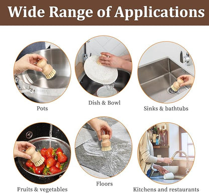 20 Packs Bamboo Dish Scrub Brush Wooden Dish Scrubber Set Eco-Friendly Natural Sisal Bristles Dishes Brush for Kitchen Cleaning Pots, Pans, Bottles, Sink, Vegetables