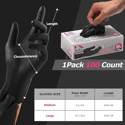 MAMISON Black Nitrile Disposable Gloves, Powder-Free, Latex-Free, 4 Mil, 100 Count, Food Safe, BBQ, Kitchen, Cooking