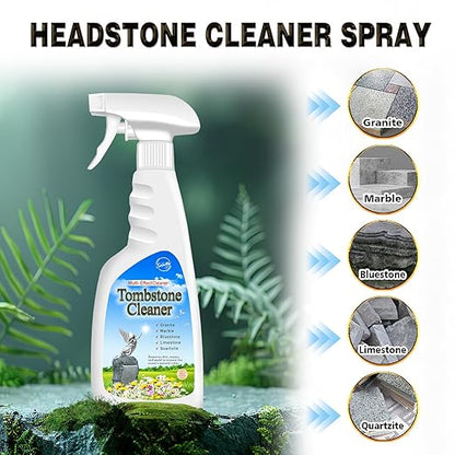 SnowLily Headstone Cleaner for Graves,Granite Cleaner & Stone Renewer, Formulated to Clear Moss & Stains from Quartz, Tile & Slate | Includes 4 Pcs Tool Kit | 16.9 OZ