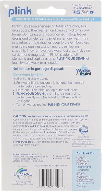 COMPAC HOME Plink Sink Drain Cleaner and Deodorizer, Air Fresheners for Garbage Disposal, Lemon Scented, Home Accessory Cleaning Products for Kitchen and Clogged Drain, 6 Tablets (Pack of 1)