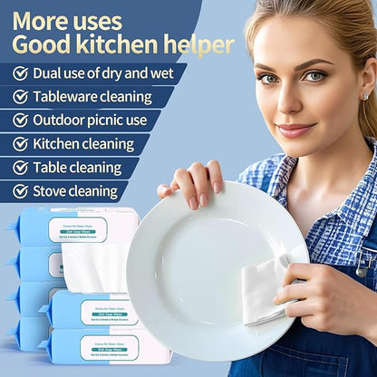 Reusable Dry & Wet Dish Soap Foam Wipes - Multi-Purpose Cleaning Towels for Kitchen, Bathroom, Travel | No Water Needed, Eco-Friendly, Reaches Hard-to-Clean Areas (60 Pack)