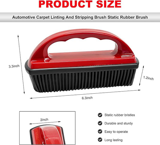 Car Carpet Lint & Hair Removal Brush, Electrostatic Bristles Mini Pet Hair Remover with Ergonomic Handle, Reusable Fur Remover Brush Car Interior Cleaning Tool for Truck SUV RV (Red)