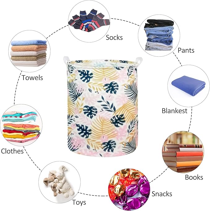 Collapsible Laundry Basket in Bedroom Waterproof Laundry Hamper in Bathroom Large Laundry Bag in College Dormitory Cloakroom Livingroom Nursery Organizer Toy Bin Golden leaf-0101