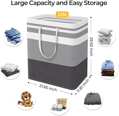 HomeHacks 4-Pack Large Laundry Basket, Waterproof, Freestanding Laundry Hamper, Collapsible Tall Clothes Hamper with Extended Handles for Clothes in the Dorm and Family-(Gradient Grey, 125L)