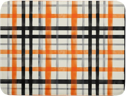 Fall Orange Black Buffalo Plaid Dish Drying Mat 18 x 24 Inch With Absorbent Reversible Microfiber Thanksgiving Autumn Halloween Drying Mats Dish Drainer Mat Fast Dry For Kitchen Dining Room Decor