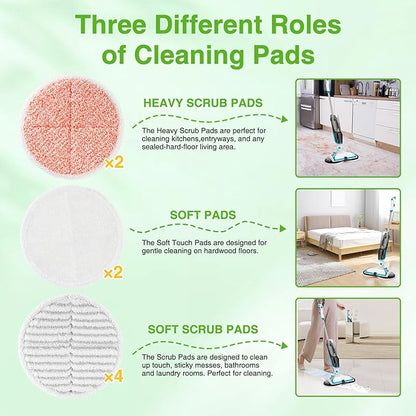 8 Pack Mop Pads Replacement Compatible with Bissell Spinwave 2124, 2039A, 2307, 23157, 23159, 20393, 20399 Hard Floor Spin Mop, 2 Soft Pads, 4 Scrubby Pads, 2 Heavy Scrub Pads