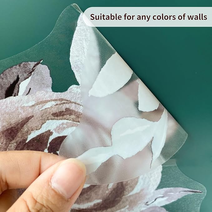 Fabric Peel and Stick Floral Wall Decal, Self-Adhesive Peony Flowers Wallpaper, Rose Sticker for Mother's Day, Mocha Peony