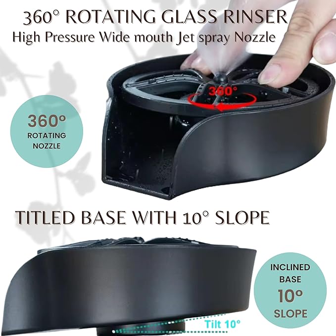 2-in-1 Glass Rinser & Sink Sprayer Attachment – High Pressure Cup Washer for Kitchen Sink – Matte Black Bottle Cleaner -Stainless Steel Cup Cleaner (Fits Standard Counter Holes)