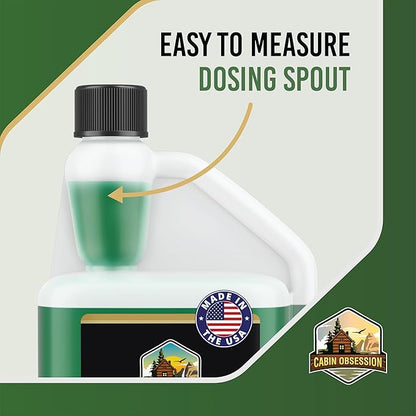 Cabin Obsession RV Toilet Treatment (32 oz) - 2x Ultra Concentrated Liquid RV Black Tank Treatment with Easy Measure Spout, Mountain Fresh Scent, 32 Treatments