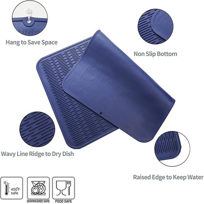 MicoYang Silicone Dish Drying Mat for Multiple Usage,Easy clean,Eco-friendly,Heat-resistant Silicone Mat for Kitchen Counter or Sink,Refrigerator or Drawer Liner Navy Blue 4XL 32 inches x 18 inches