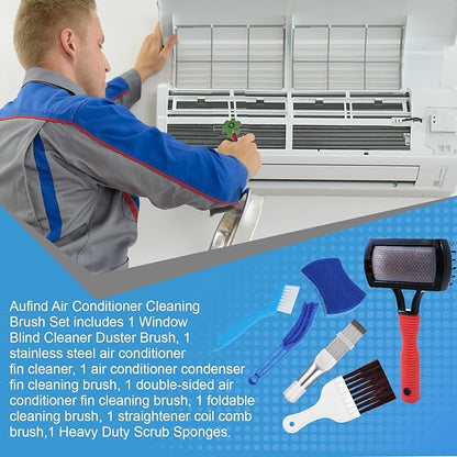 Aufind 7 PCS Different Air Conditioner Fin Cleaner kit, Brush Condenser Ac Coil Cleaner Air Refrigerator Fin Cleaner Evaporator Radiator Repair Clean Tool (red)