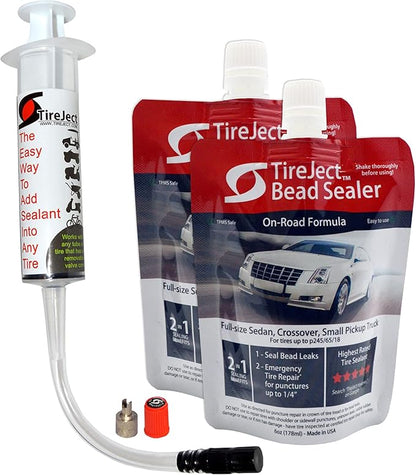 TireJect Automotive Sedan, Crossover, Small Truck 2-in-1 Tire Sealant & Bead Sealer Kit (2-Pack with Injector)