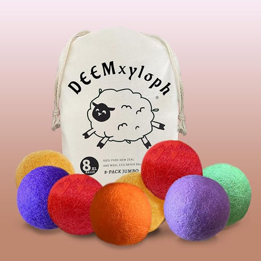Solid Color Wool Dryer Balls 8-Pack,Hypoallergenic Softener Alternative, Assorted Pure Hues, All-Season Performance Cut Drying Time & Static for Organic Cotton