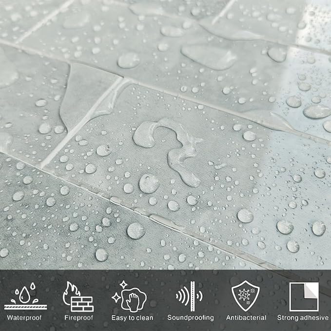 COLAMO Luxury Grey Peel and Stick Subway Tile Backsplash, Glossy Tiles Stick On Backsplash for Kitchen, Self Adhesive Brick Tiles for Bedroom, Bathroom, Fireplace, Accent Wall