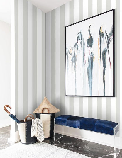 Guvana 17.7"×394" Grey and White Peel and Stick Wallpaper Striped Contact Paper Modern Self-Adhesive Wallpaper Gray Striped Removable Wall Paper for Bathroom Drawer Liner Decor