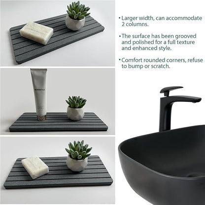 NiuYichee 2 PCS Water Absorbent diatomite Coasters, 12" x 5.5" Water Absorbing Stone Tray for Sink, Stone Drying mat for Kitchen Counter, Stone soap Tray Used for Hand Soaps & toiletries & Plants