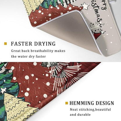 Christmas Trees Dish Drying Mat Winter Holiday Kitchen Dishes Pad 18x24 Inch Absorbent Reversible Fast Dry Draining Rack Pad for Countertop