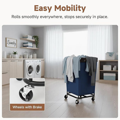 StorageWorks 160L Laundry Basket with Wheels, Large Rolling Hampers for Clothing Organizer, Dirty Clothes Basket for Hotel, Home, Closet, Dorm, Blue