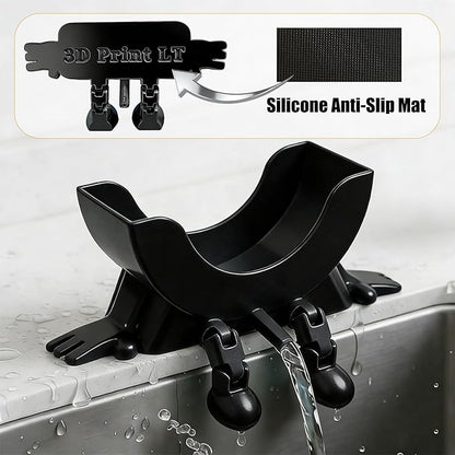 Cute Hanging Sponge Holder with Drainage,3D Printed Kitchen Funny Sponge Stand for Sink,with non-slip pads,Suitable for Scrub Daddy Holder,Keeps Your Sponge Dry Smiling (Black)